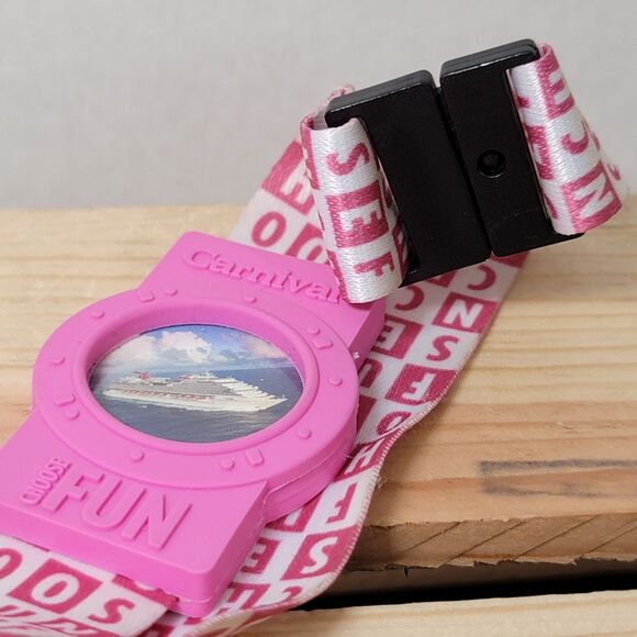 Carnival Cruise Pink & White Lanyard w/ Porthole Picture and Removeable Clip - Picture 3 of 5